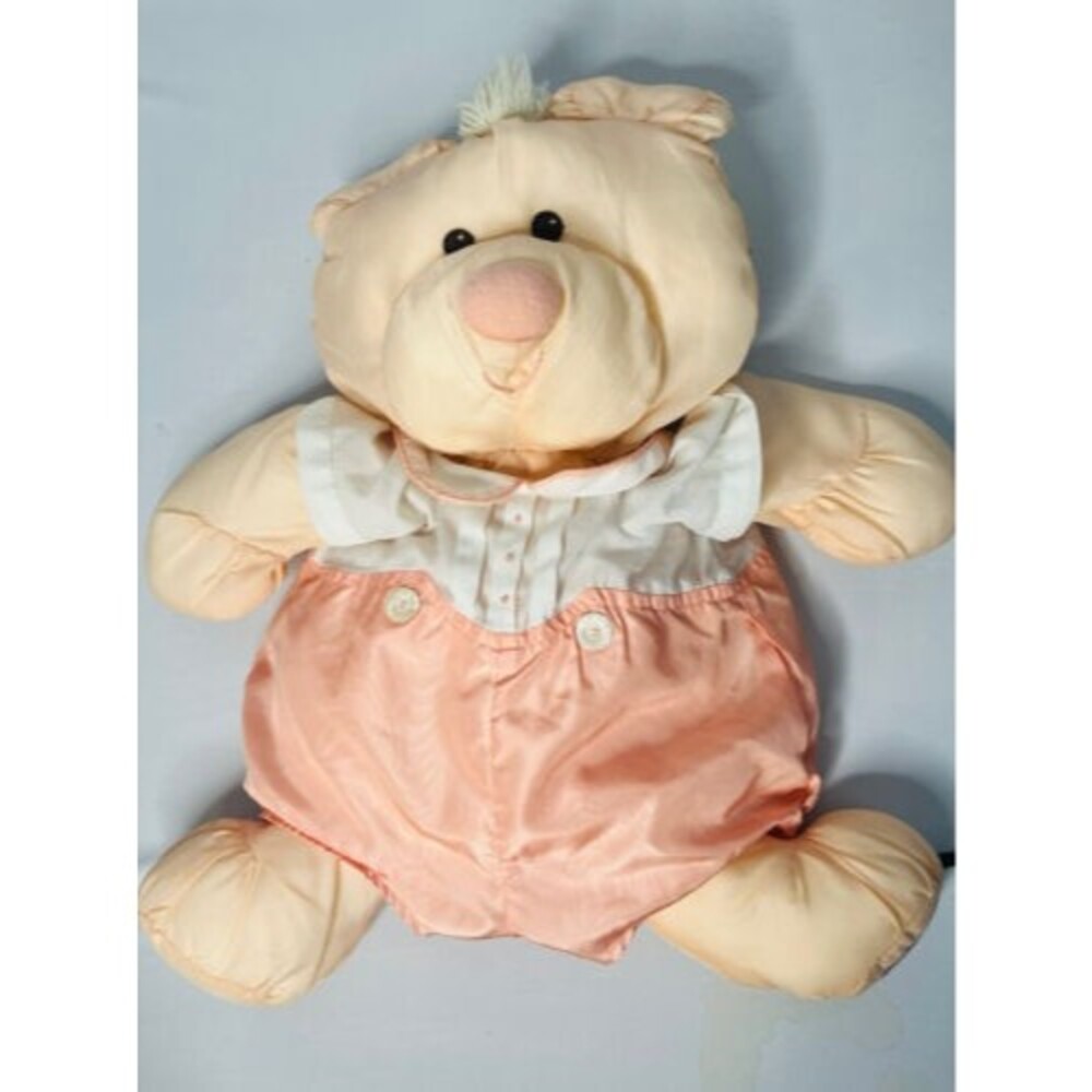 Vintage 1986 Fisher Price Puffalump Bear Cub Peach Romper Plush Stuffed EUC